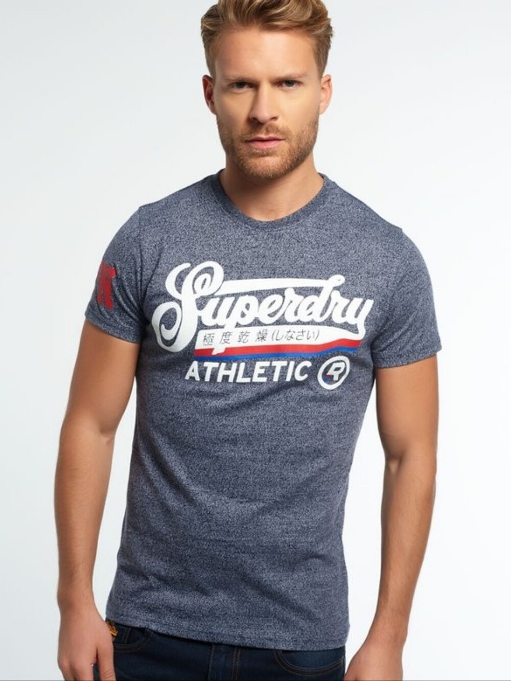 Superdry Medium Double Drop Grit Athletic Graphic T-Shirt Grey Blue**